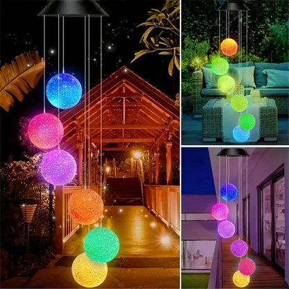 Home decor solar wind chimes LED outdoor hanging light with glowing spheres