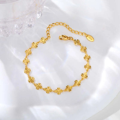 Elegant Four Leaf Clover Bracelet - Gold Plated Stainless Steel Flower Charm Bangle