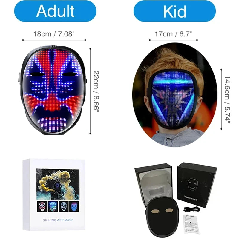 LED Mask Gesture Sensing RGB Full Color Variable Face DIY Photo Animated Editing Maske Halloween Gift For Party Rave