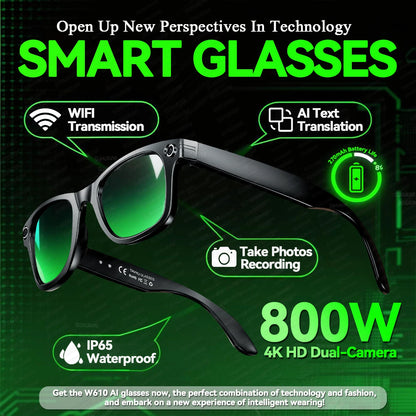 2026 Smart Glasses 8MP Camera WiFi Bluetooth Touch Control IP65 Waterproof AI Translation Noise Cancelling AI Glasses Women
