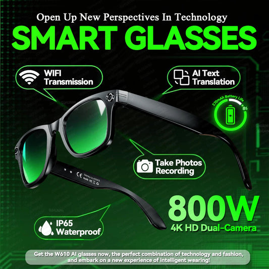 2026 Smart Glasses 8MP Camera WiFi Bluetooth Touch Control IP65 Waterproof AI Translation Noise Cancelling AI Glasses Women