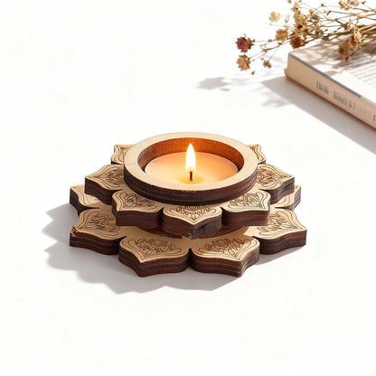 Wooden Lotus Zen Candle Holder and Aroma Diffuser Base with Crystal Display