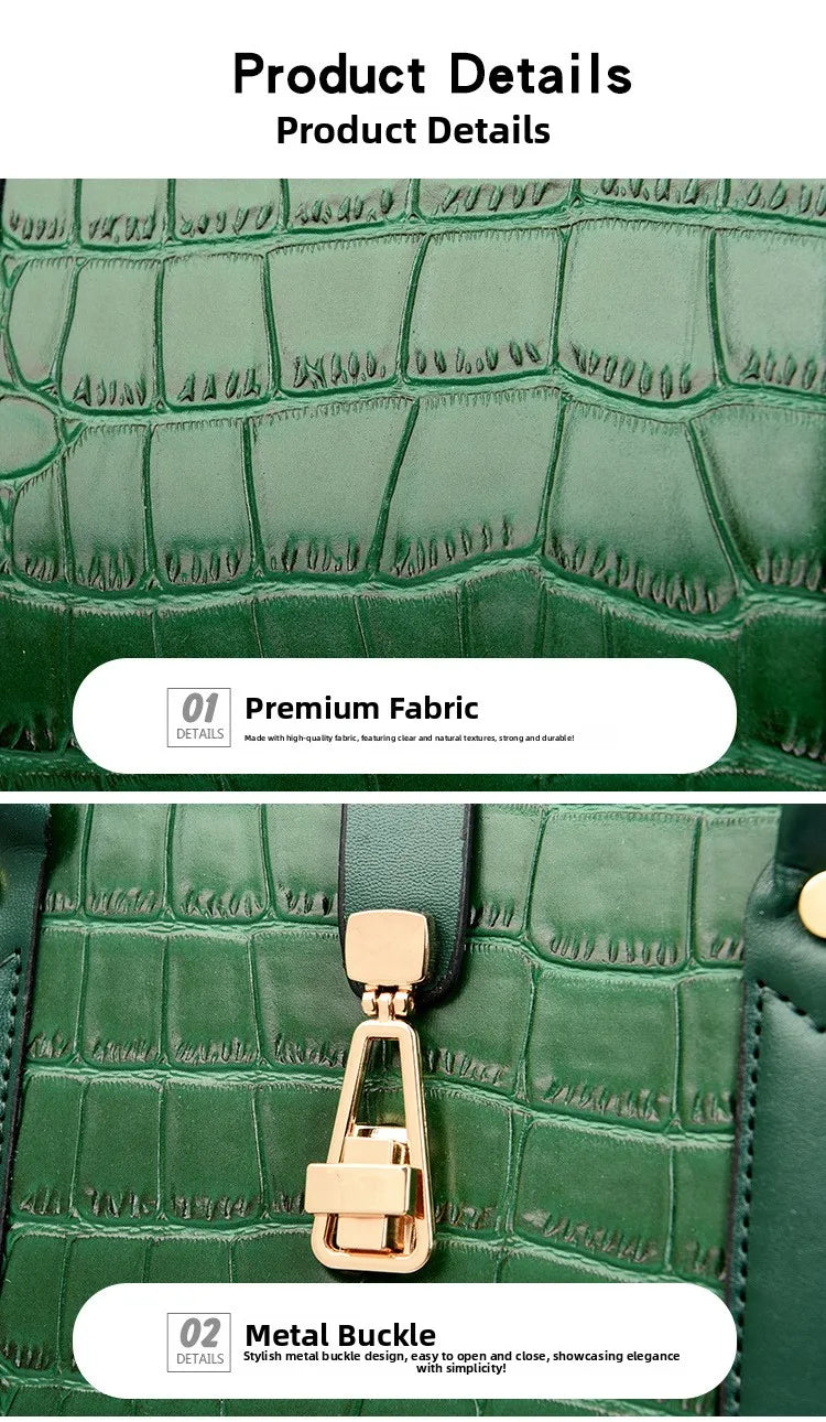 Crocodile-pattern handbag set with shoulder bags