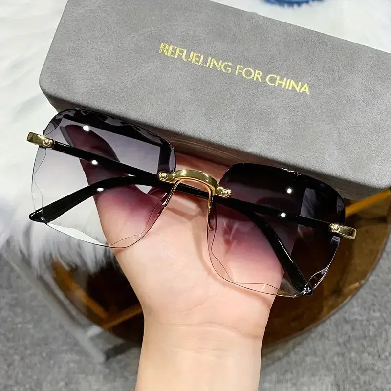 Rimless Sunglasses Unisex Square UV400 Protection All Day Comfort