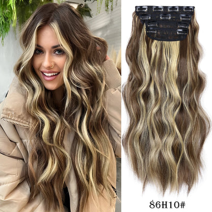 Synthetic Clip In Hair Extensions 11Color Synthetic Clip In Hair Extensions Long Wavy 4Pcs/Set Piece 11 Clip-In Hairpieces