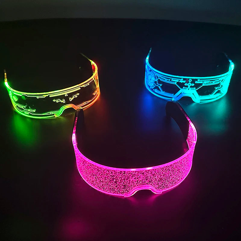 LED festival glasses featuring crystal bead illumination and glowing cyberpunk frames