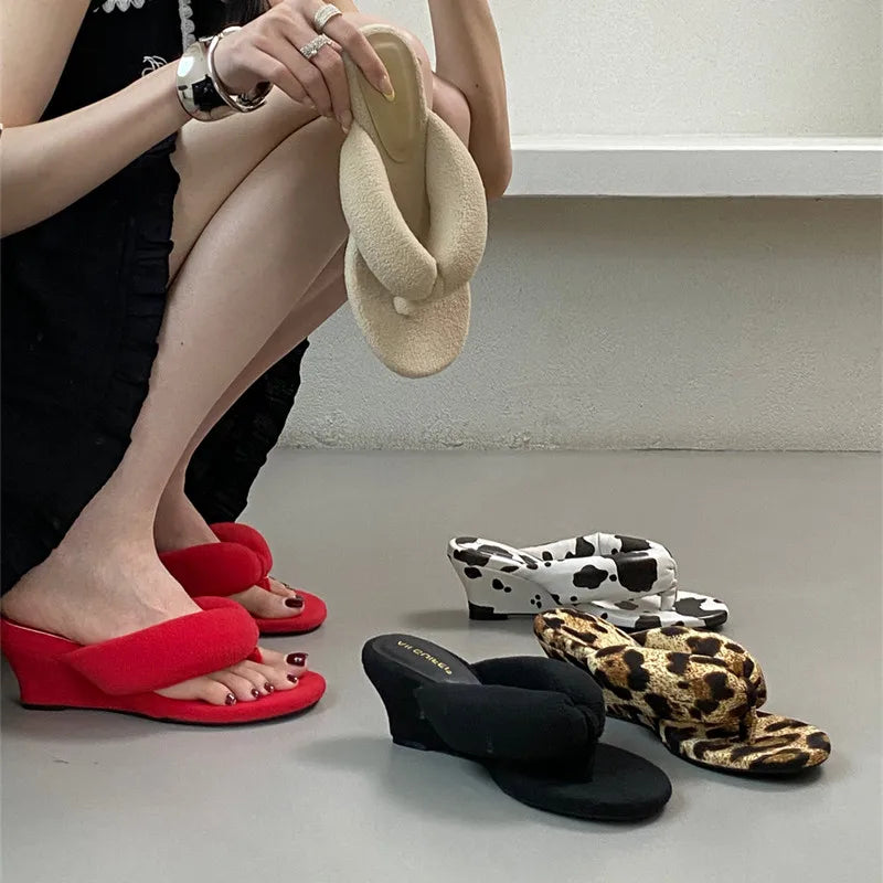 Bailamos 2025 Summer Women Slipper Fashion Narrow Band Ladies Slip On Flip Flop Low Wedge Heel Outdoor Dress Slides Mujer