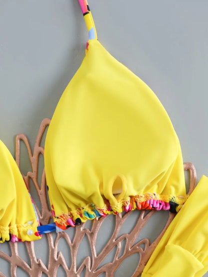 Women's Triangle Lace-Up Bikini Set with Adjustable Straps and Thong Bottom