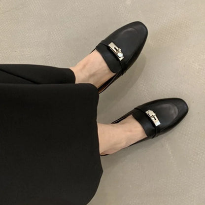2025 Summer Autumn New Women's Leather Comfortable Slip On Slippers Daily Metal Decoration Casual Outside Mules Female Sandals