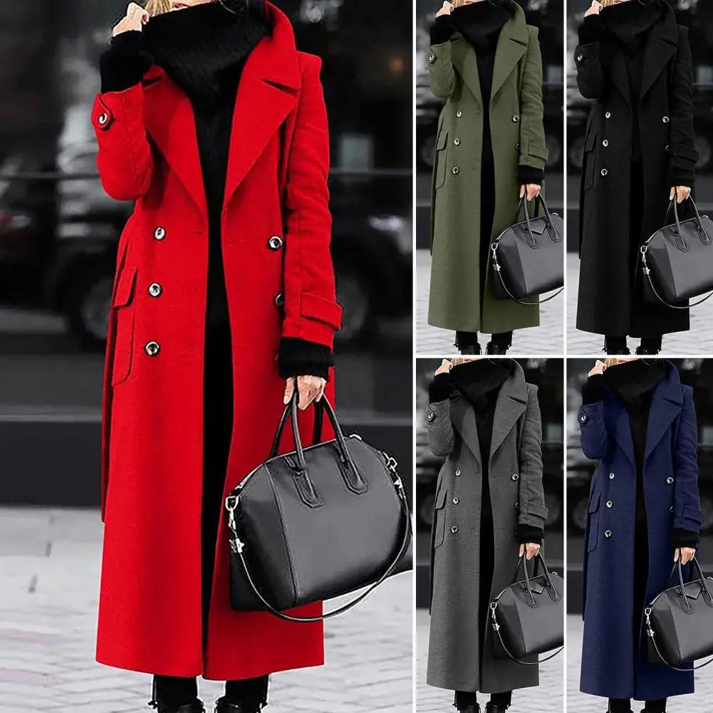 Women's double-breasted longline wool-blend overcoat