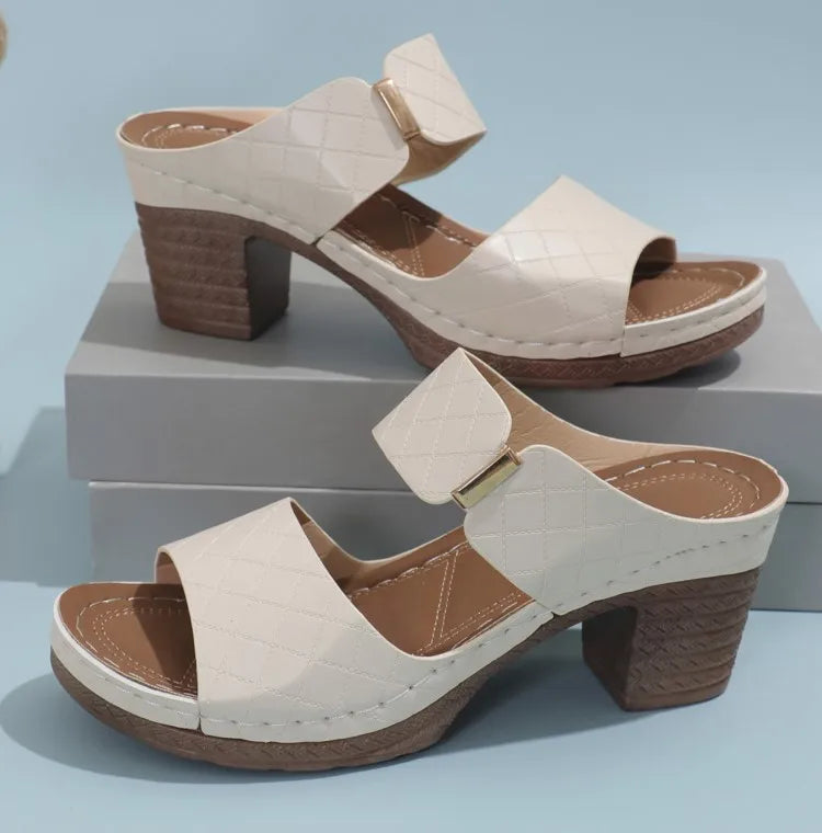 Leather Sandals with Wedge Heel for Breathable All Day Support
