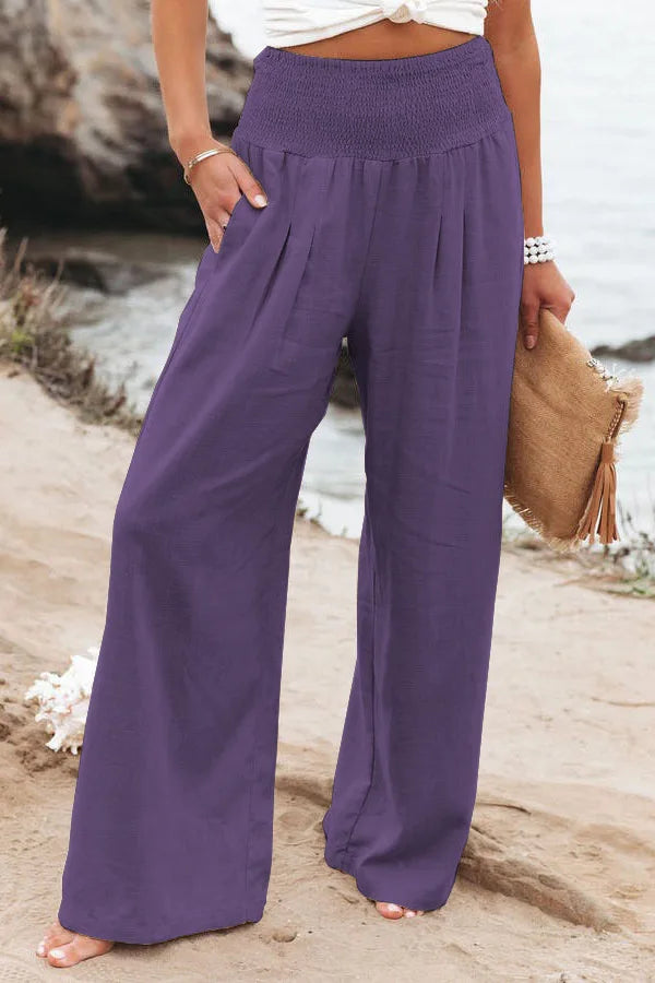 Women's Nylon-Cotton Blend Pants With Drawstring Wide-Leg And Mid Rise Breathable