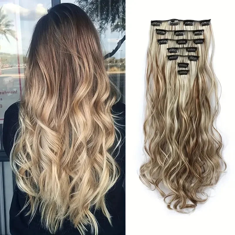 Lush Clip In Extensions 7 Piece Full Head 22 Inch Curly Wavy Hair
