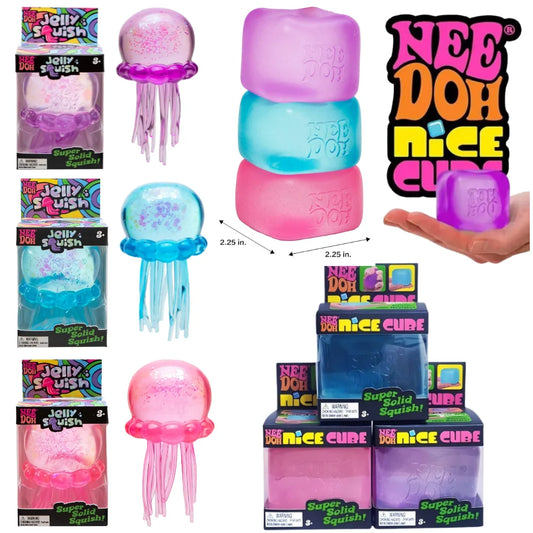 NeeDoh Jellyfish and Cube Plastic Squish Toy For Stress Relief and Sensory Play