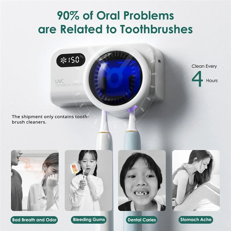 Smart Toothbrush Holder with Wall Mount and Rechargeable Cleaner