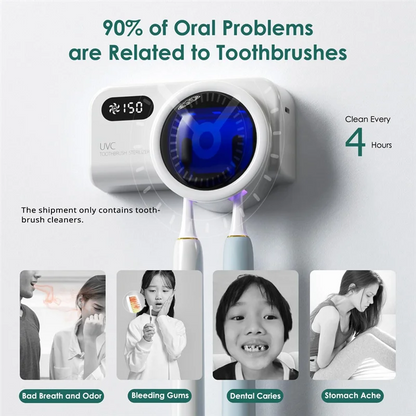 Smart Toothbrush Holder with Wall Mount and Rechargeable Cleaner