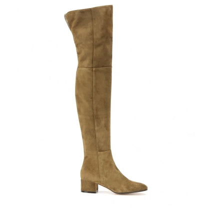 Women's stretch over-the-knee boots with block heel and side zip