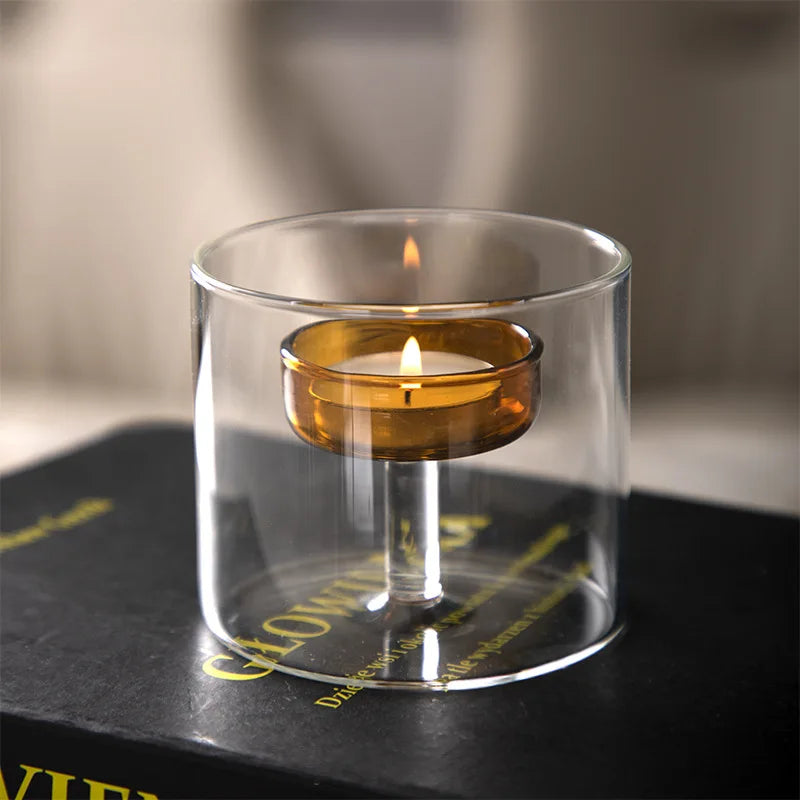 Glass candle holder for block candles and table decor