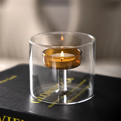 Glass candle holder for block candles and table decor