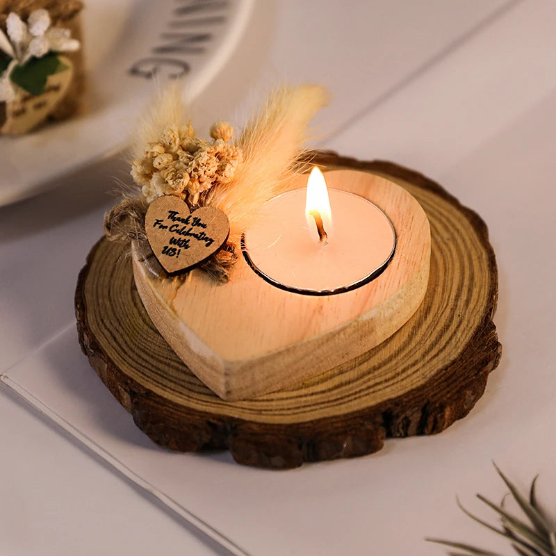 Heart Shaped Wooden Candle Holder Wedding Table Centerpiece