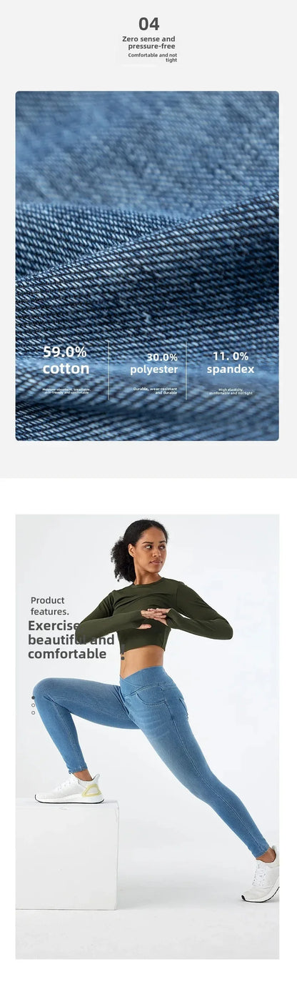 Cross Waist Yoga Jeans High Waist Skinny Ankle Length With Pockets