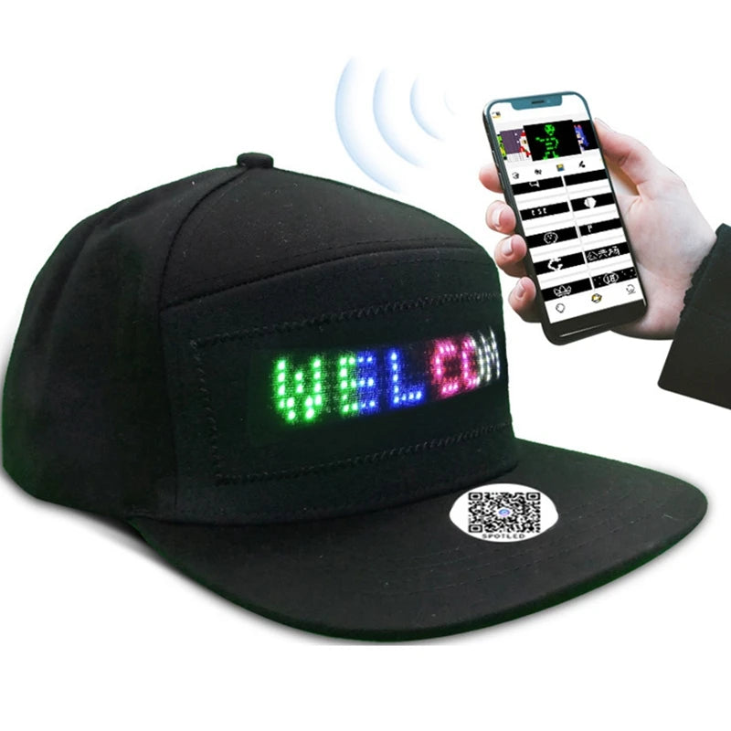 LED message display baseball cap with customizable text