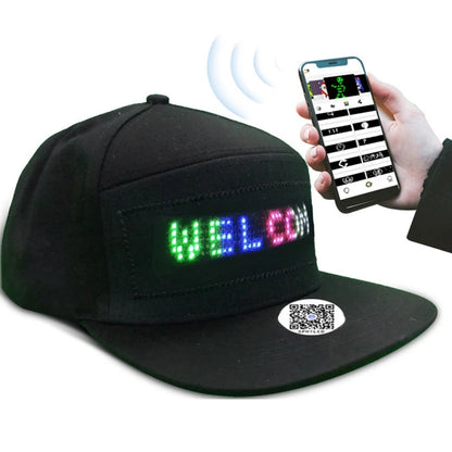 LED message display baseball cap with customizable text