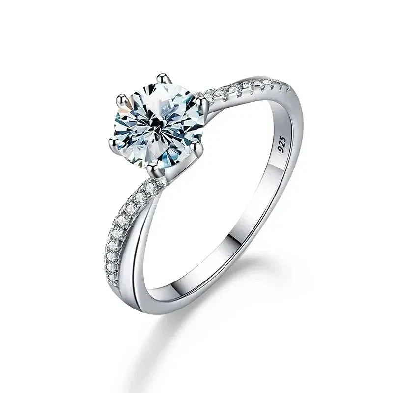 Twisted Ring Moissanite 1ct Centerpiece in Sterling Silver for Everyday Wear with Side Zircon Accents