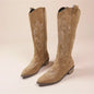 Embroidered Western Cowboy Boots for Women Autumn Pointed Toe Thick Heel High Knee Boots Woman Loose PU Leather Long Botas Mujer