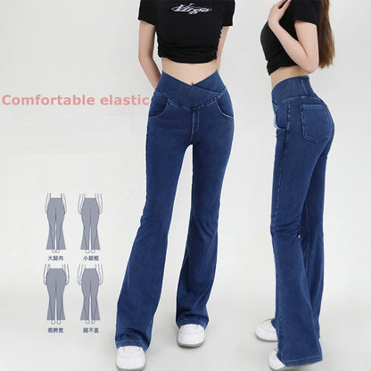 High Waist Denim Bell Bottom Jeans for Women with 4 Way Stretch and Comfortable Fit