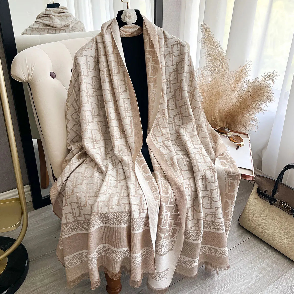 Golden Silk Blend Shawl Wrap for Women Long Scarf