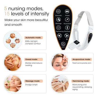Jawline facial massager with EMS pulse vibration and heat