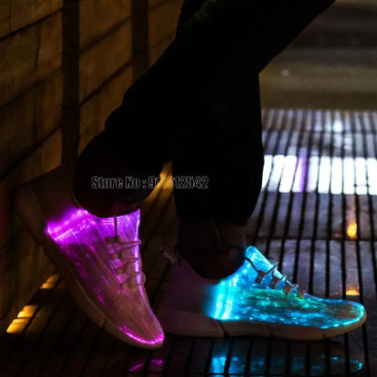 Fiber Optic Fabric Light Up 11 Colors Flashing Teenager Girls&boys Usb Rechargeable Luminous Sneakers Shoes