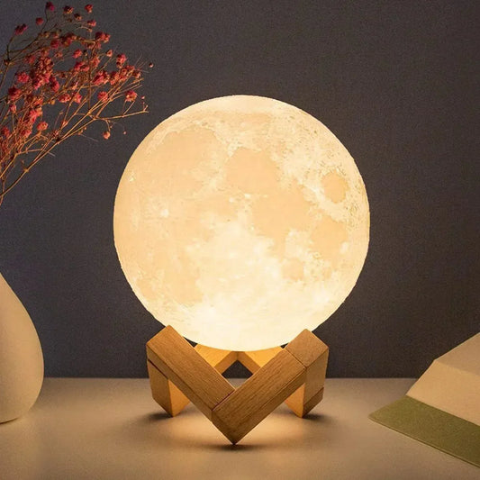 LED Moon Night Light 8cm - Battery Powered Starry Lamp with Stand for Bedroom Decor