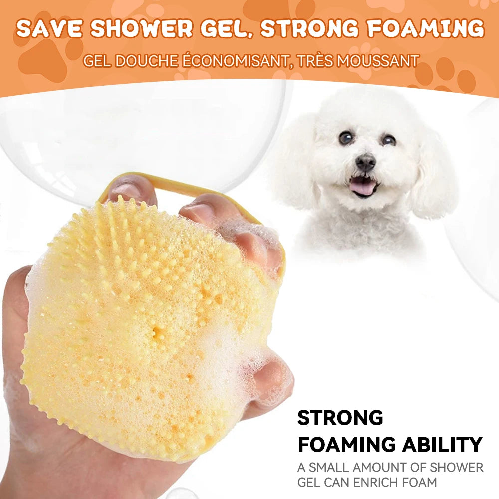 Pet Bath Brush With Soft Silicone Bristles And Dispenser For Dogs And Cats