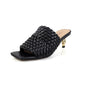 Woven Kitten Heel Sandals Open Toe With Sheepskin Cushioned Insole