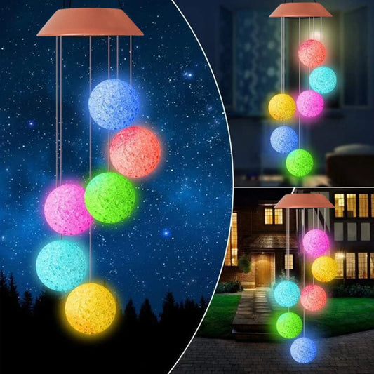 Solar Wind Chime Light - Color Changing LED Crystal Ball Hanging Lights for Garden Party Yard