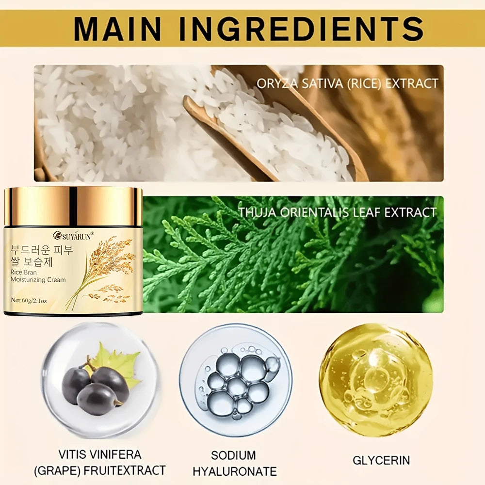 Korean Rice Extract Hydrating Facial Cream For Dry Sensitive Skin With 24 Hour Moisture Brightening