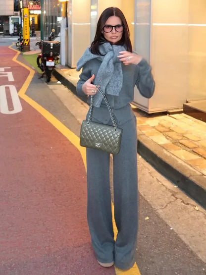 Women’s Knit Cardigan And Pants Set Slim Fit Long Sleeve Winter