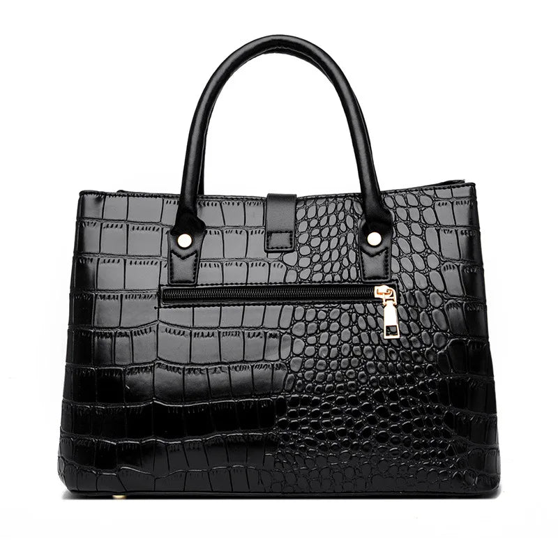 Crocodile-pattern handbag set with shoulder bags