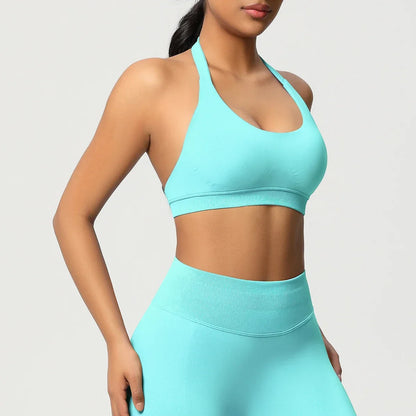 Women’s Seamless Halter Backless Push-Up Sports Bra Cotton-Poly For Gym Running