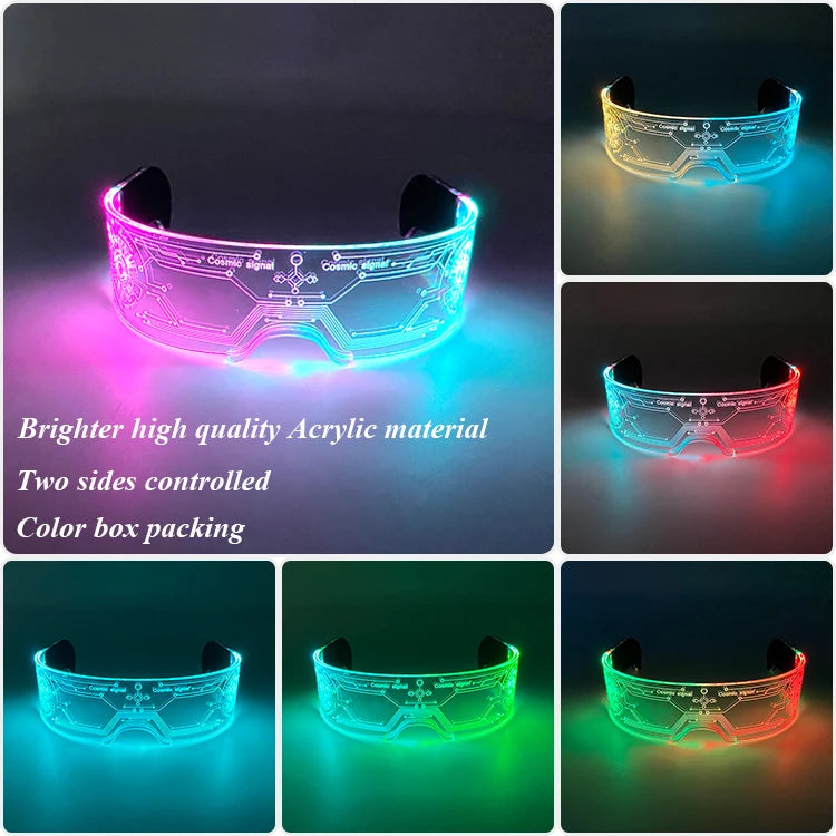 LED festival glasses with crystal bead illumination glowing acrylic frame
