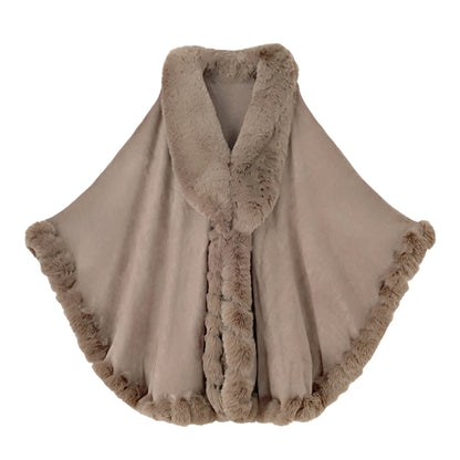 Women Faux Fur Neck Winter Poncho Overcoat Cape Thick White Black Warm Shawl Cloak Big Pendulum Cardigan Loose Coat