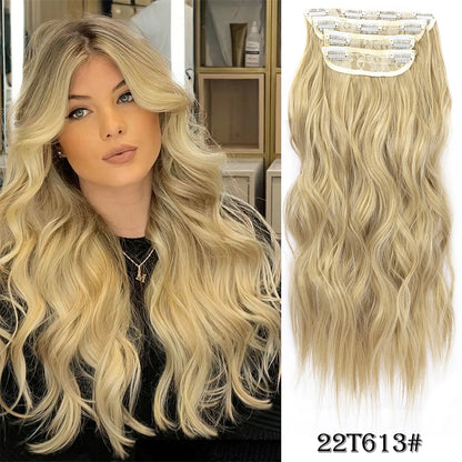 Synthetic Clip In Hair Extensions 11Color Synthetic Clip In Hair Extensions Long Wavy 4Pcs/Set Piece 11 Clip-In Hairpieces