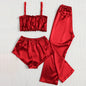 Three-Piece Satin Silk Sleepwear For Women Bride Red Breathable Lounge
