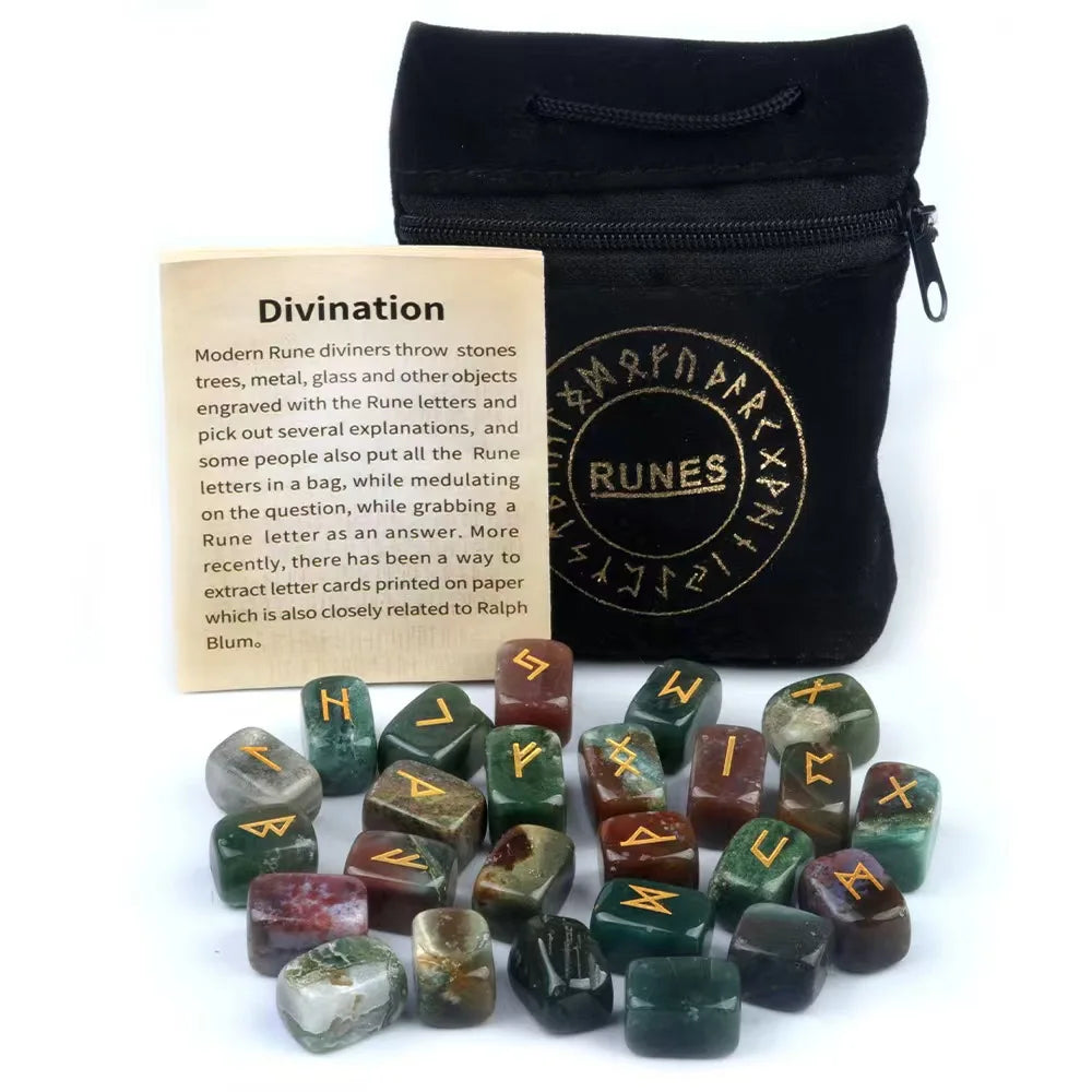 Natural Crystal Agate Rune Set Stones for Divination and Meditation