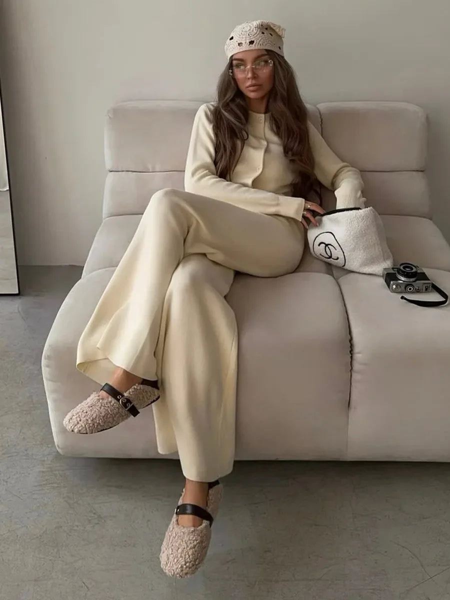 Women’s Knit Cardigan And Pants Set Slim Fit Long Sleeve Winter
