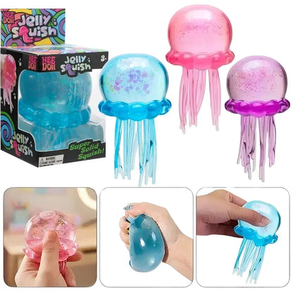 NeeDoh Jellyfish and Cube Squish Toy Made of Plastic for Stress Relief