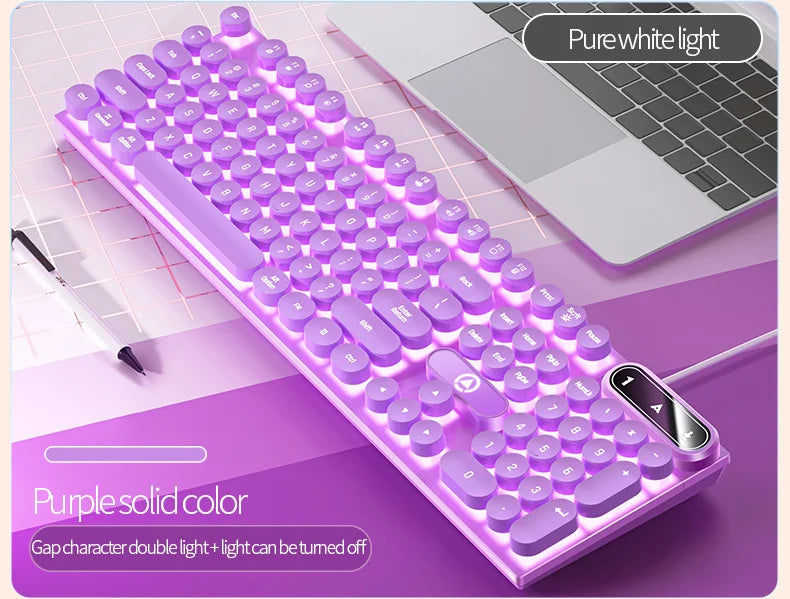 Mechanical typewriter keyboard with round retro LED backlit keys
