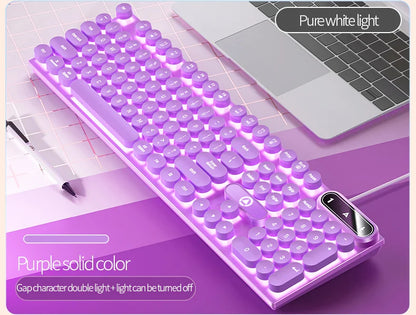 Mechanical typewriter keyboard with round retro LED backlit keys